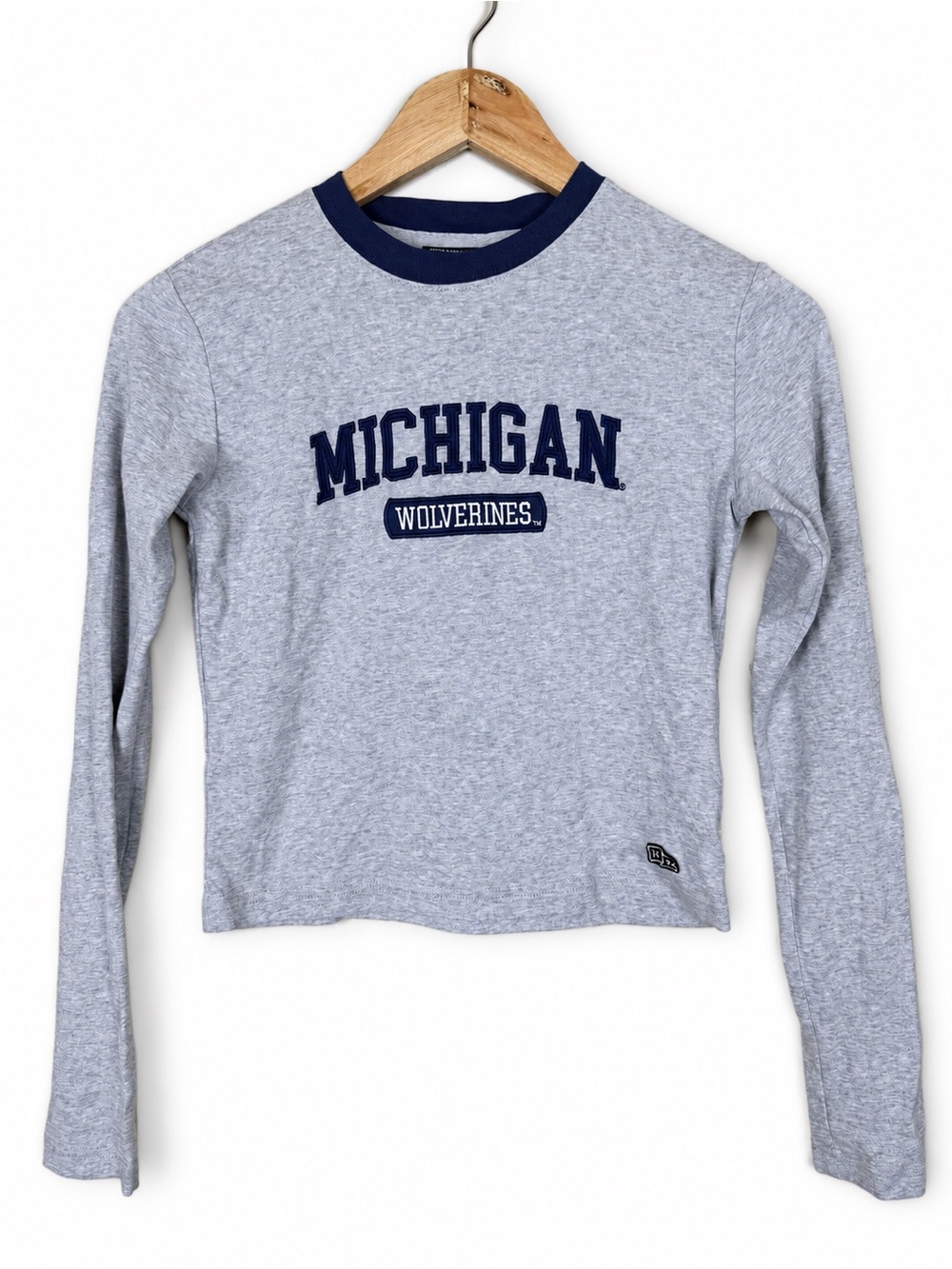 Hype & Vice Michigan Wolverines Gray Cropped Long Sleeve Tee Small